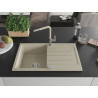 Mexen Bruno 1-bowl granite sink with drainer and Flora kitchen faucet, beige - 6513-69-670401-09