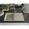 Mexen Bruno 1-bowl granite sink with drainer and Flora kitchen tap, beige - 6513-69-670401-09