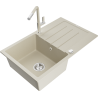 Mexen Bruno 1-compartment granite sink with a drip tray and kitchen mixer tap Flora, Beige - 6513-69-670401-09