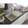 Mexen Bruno granite sink 1-bowl with drainer and kitchen faucet Flora, beige - 6513-69-670401-57-G