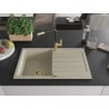 Mexen Bruno granite sink 1-bowl with drainer and kitchen faucet Flora, beige - 6513-69-670401-57-G