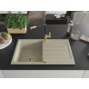 Mexen Bruno granite sink with 1 compartment, drainer, and Flora kitchen faucet, beige - 6513-69-670401-57-G
