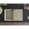 Mexen Bruno granite sink 1-bowl with drainer and kitchen faucet Flora, beige - 6513-69-670401-57-G