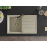 Mexen Bruno granite sink with 1 compartment, drainer, and Flora kitchen faucet, beige - 6513-69-670401-57-G