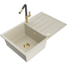 Mexen Bruno granite sink 1-bowl with drainer and kitchen faucet Flora, beige - 6513-69-670401-57-G