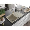 Mexen Bruno granite sink 1-bowl with drainer and Flora kitchen tap, beige - 6513-69-670401-57-B