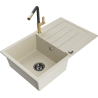 Mexen Bruno granite kitchen sink 1-bowl with drainer and Flora kitchen faucet, beige - 6513-69-670401-57-B