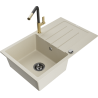 Mexen Bruno granite kitchen sink with one bowl, drainer, and Flora kitchen faucet, beige - 6513-69-670401-57-B