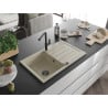 Mexen Bruno granite kitchen sink 1-bowl with drainer and kitchen faucet Flora, beige - 6513-69-670401-70-B