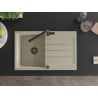 Mexen Bruno granite kitchen sink 1-bowl with drainer and kitchen faucet Flora, beige - 6513-69-670401-70-B