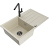 Mexen Bruno granite kitchen sink 1-bowl with drainer and kitchen faucet Flora, beige - 6513-69-670401-70-B