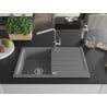 Mexen Bruno 1-bowl granite sink with drainer and Flora kitchen tap, grey - 6513-71-670401-00