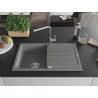 Mexen Bruno granite kitchen sink 1-bowl with drainer and Flora kitchen faucet, gray - 6513-71-670401-00