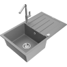Mexen Bruno 1-compartment granite sink with a drip tray and kitchen mixer tap Flora, Grey - 6513-71-670401-00