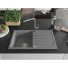 Mexen Bruno 1-Chamber Granite Sink with Drainer and Flora Kitchen Faucet, Gray - 6513-71-670401-06