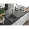 Mexen Bruno 1-bowl granite kitchen sink with drainer and Flora kitchen tap, grey - 6513-71-670401-07