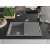 Mexen Bruno granite sink 1-bowl with drainer and Flora kitchen faucet, gray - 6513-71-670401-07