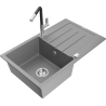 Mexen Bruno 1-bowl granite sink with drainer and Flora kitchen faucet, gray - 6513-71-670401-07