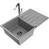 Mexen Bruno 1-compartment granite sink with a drip tray and kitchen mixer tap Flora, Grey - 6513-71-670401-07-B