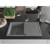 Mexen Bruno granite 1-bowl sink with drainer and Flora kitchen faucet, gray - 6513-71-670401-07-B
