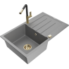 Mexen Bruno 1-compartment granite sink with a drip tray and kitchen mixer tap Flora, Grey - 6513-71-670401-57-G