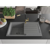 Mexen Bruno single-bowl granite sink with drainer and Flora kitchen faucet, gray - 6513-71-670401-57-B
