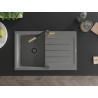 Mexen Bruno single-bowl granite sink with drainer and Flora kitchen faucet, gray - 6513-71-670401-57-B
