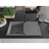 Mexen Bruno 1-bowl Granite Sink with Drainer and Flora Kitchen Tap, Grey - 6513-71-670401-70-B