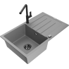 Mexen Bruno 1-bowl granite kitchen sink with drainer and Flora faucet, gray - 6513-71-670401-70-B