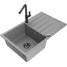 Mexen Bruno 1-compartment granite sink with a drip tray and kitchen mixer tap Flora, Grey - 6513-71-670401-70-B