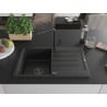 Mexen Bruno granite sink 1-bowl with drainer and kitchen tap Flora, black/silver metallic - 6513-73-670401-70-B