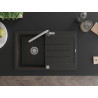 Mexen Bruno granite kitchen sink 1-bowl with drainer and Flora kitchen faucet, black/gold metallic - 6513-75-670401-00