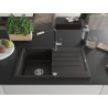 Mexen Bruno granite kitchen sink 1-bowl with drainer and Flora kitchen faucet, black/gold metallic - 6513-75-670401-07