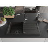 Mexen Bruno granite kitchen sink 1-bowl with drainer and Flora kitchen faucet, black/gold metallic - 6513-75-670401-07-B