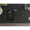 Mexen Bruno granite kitchen sink 1-bowl with drainer and Flora kitchen faucet, black/gold metallic - 6513-75-670401-07-B