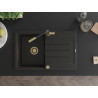 Mexen Bruno granite sink 1-bowl with drainer and kitchen faucet Flora, black/gold metallic - 6513-75-670401-57-G