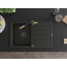 Mexen Bruno granite kitchen sink with 1 compartment, drainer, and Flora kitchen faucet, black/gold metallic