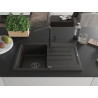 Mexen Bruno single-bowl granite sink with drainer and Flora kitchen faucet, black/gold metallic - 6513-75-670401-70-B