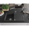 Mexen Bruno 1-bowl granite kitchen sink with drainer and Flora kitchen tap, speckled black - 6513-76-670401-00