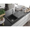 Mexen Bruno 1-bowl granite kitchen sink with drainer and Flora kitchen tap, speckled black - 6513-76-670401-00