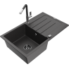 Mexen Bruno granite kitchen sink with 1 bowl, drainer, and Flora kitchen faucet, speckled black - 6513-76-670401-07-B