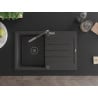 Mexen Bruno granite sink 1-bowl with drainer and Flora kitchen faucet, black speckled - 6513-76-670401-08-B