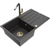 Mexen Bruno 1-compartment granite sink with a drip tray and kitchen mixer tap Flora, spotted black - 6513-76-670401-57-G