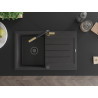 Mexen Bruno 1-bowl granite sink with drainer and Flora kitchen faucet, speckled black - 6513-76-670401-57-B