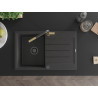 Mexen Bruno granite kitchen sink 1-bowl with drainer and Flora kitchen faucet, black speckled - 6513-76-670401-75-B