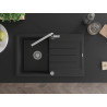 Mexen Bruno 1-bowl granite sink with drainer and Flora kitchen faucet, black - 6513-77-670401-00