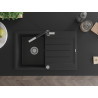 Mexen Bruno granite sink 1-bowl with drainer and Flora kitchen faucet, black - 6513-77-670401-07