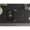 Mexen Bruno granite kitchen sink single-chamber with drainer and kitchen faucet Flora, black - 6513-77-670401-57-G