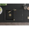 Mexen Bruno granite sink single-bowl with drainer and Flora kitchen tap, black - 6513-77-670401-57-G