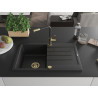 Mexen Bruno granite kitchen sink single-chamber with drainer and kitchen faucet Flora, black - 6513-77-670401-57-G